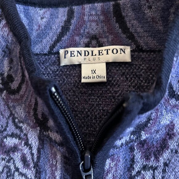 Pendleton Womens Plus 1X Purple Paisley Full-Zip Jacket Merino Wool Long Sleeve - Picture 4 of 10